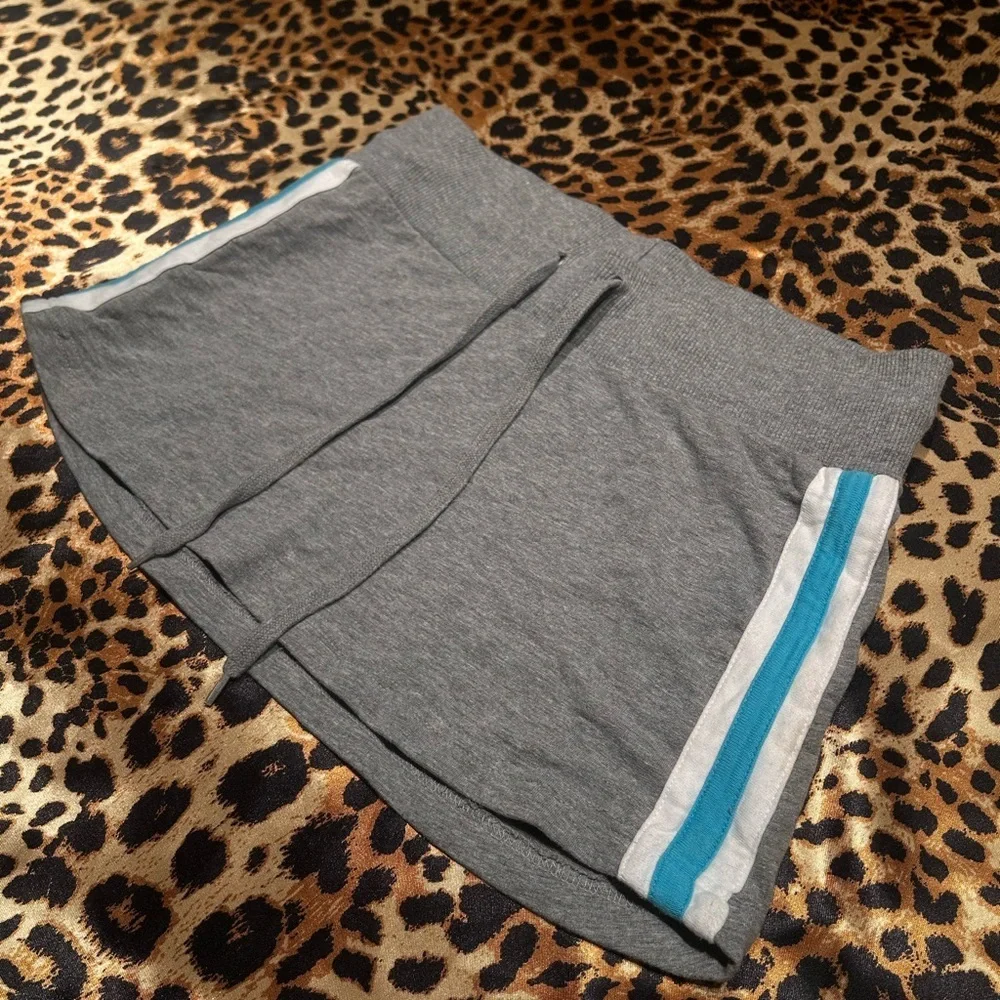 Y2K Steve & Barry Grey Sweat Micro Mini Skirt with Blue and White Side Stripes